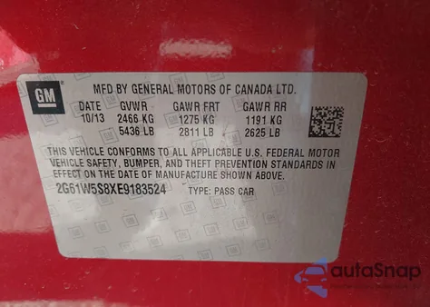 2014 Cadillac Xts Vsport Platinum from USA, damaged, VIN 2G61W5S8XE9183524